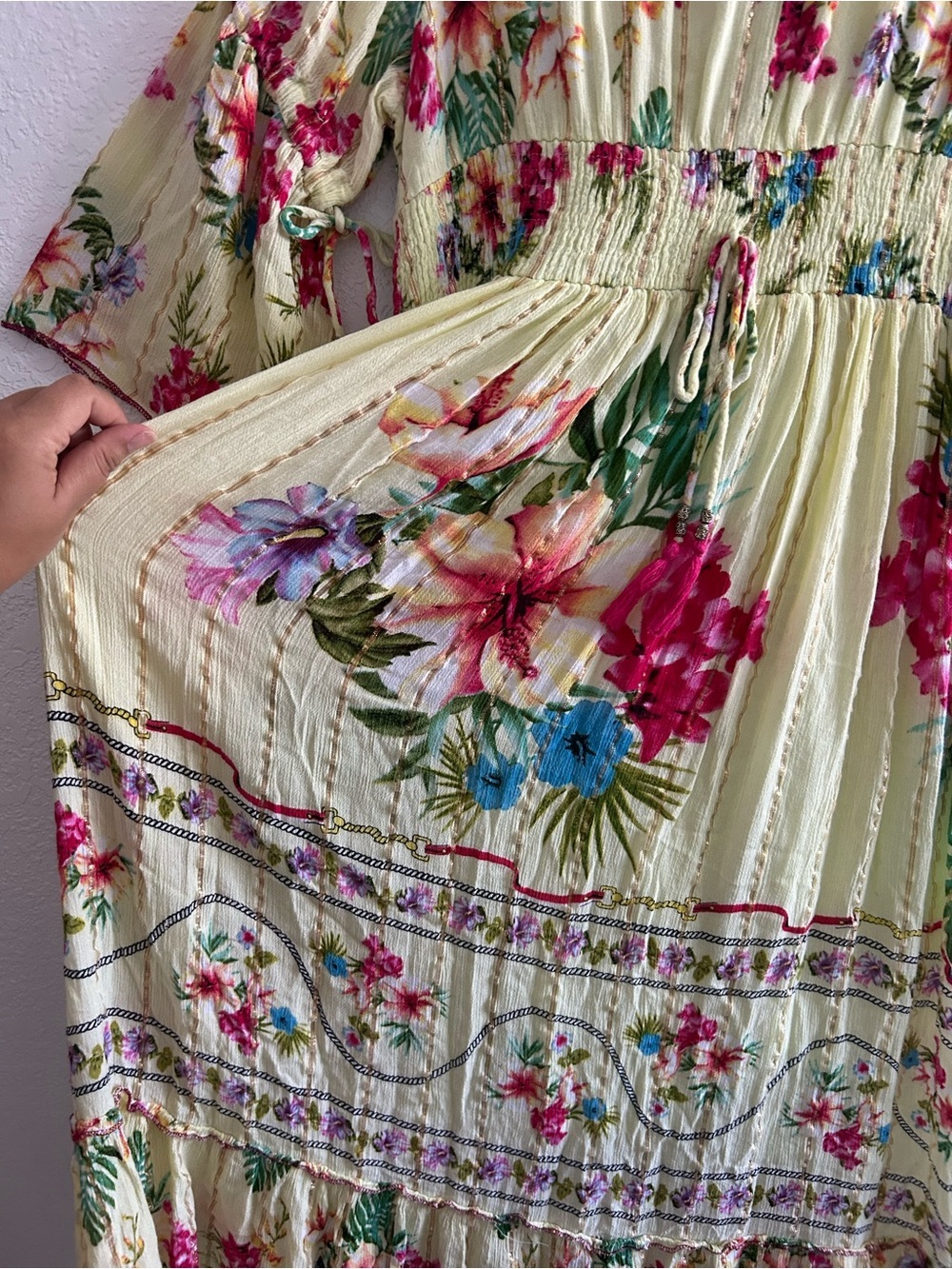 Me 2 Magic Pale Yellow Coastal Boho Tropical Floral Print Half Sleeve Maxi Dress - Picture 5 of 9